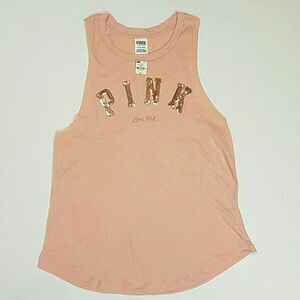 NWT Victoria’s Secret PINK Sequin Logo Tank Top – Peach Pink